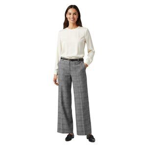 Talbots Heritage Wide Leg Black White Plaid Pants Fully Lined Wool Blend Size 12